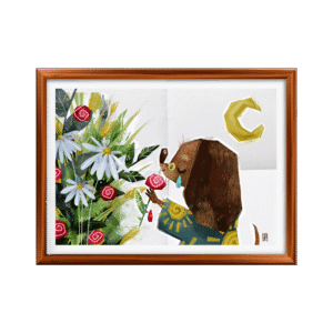 plakat z psem, plakat pies z różą, autorska grafika, plakat polskiego ilustratora, ilustracja pies, plakat z ilustracją psa, plakat artystyczny, dekoracja ściany z psem, plakat romantyczny, plakat zwierzęta, plakat z różą, sztuka współczesna, plakat do salonu, plakat do pokoju